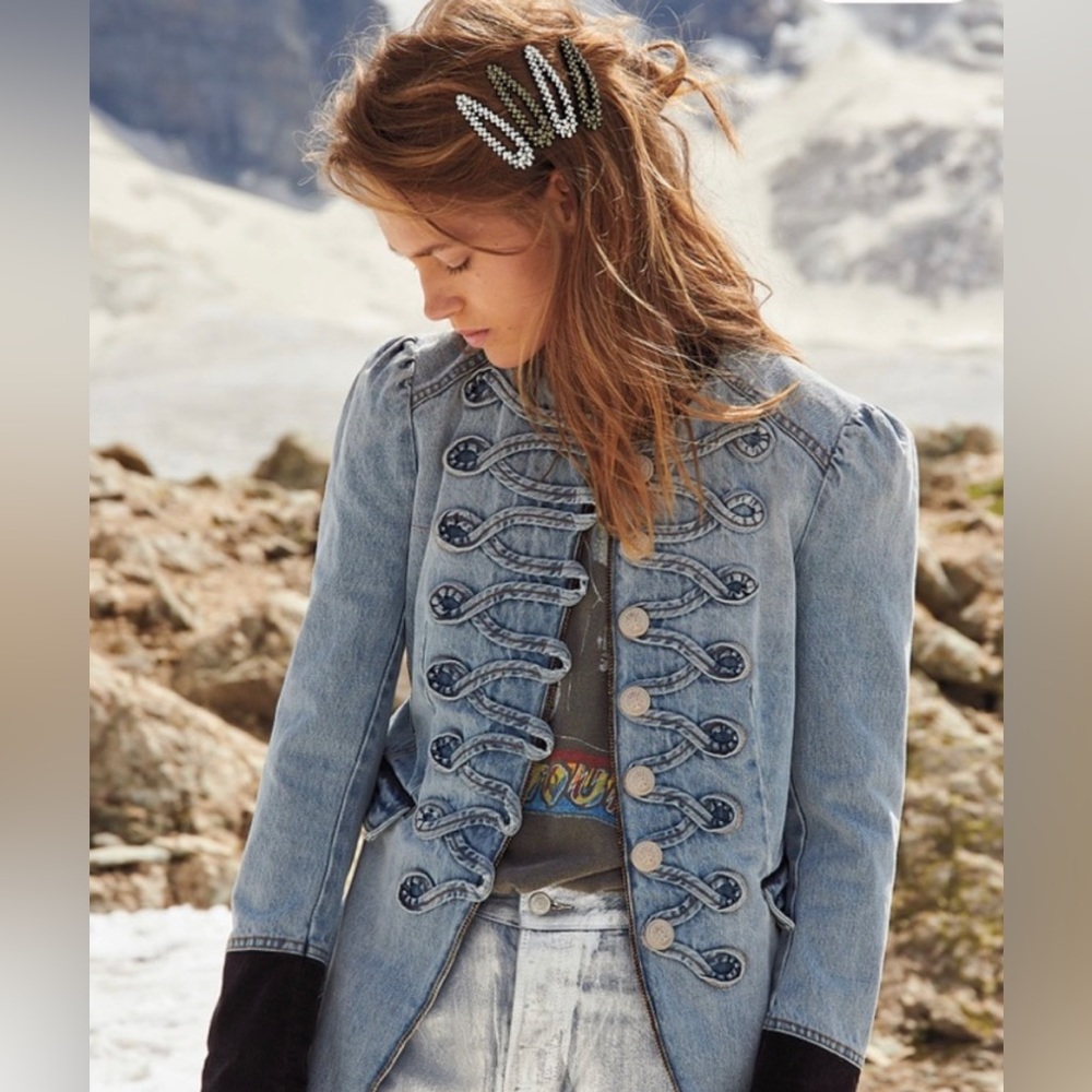 Free People Denim Military Jacket
